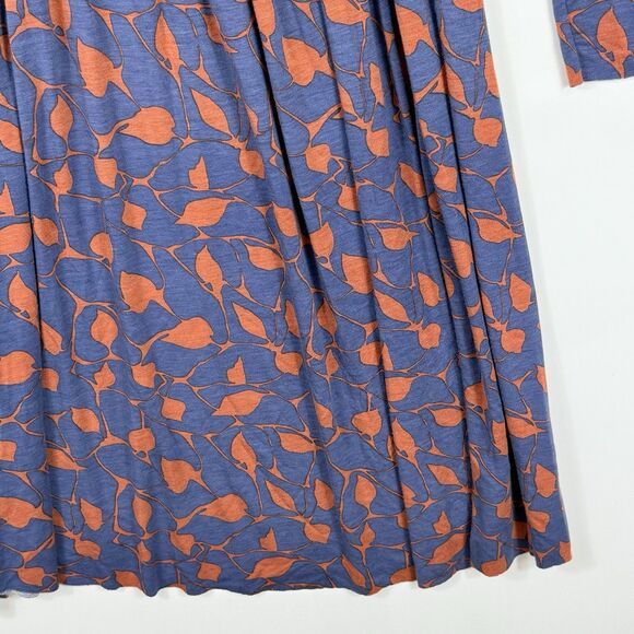 Rachel Palley Womens Large Blue Orange Leaves Pattern Long Sleeve Plunge Dress - Picture 4 of 8